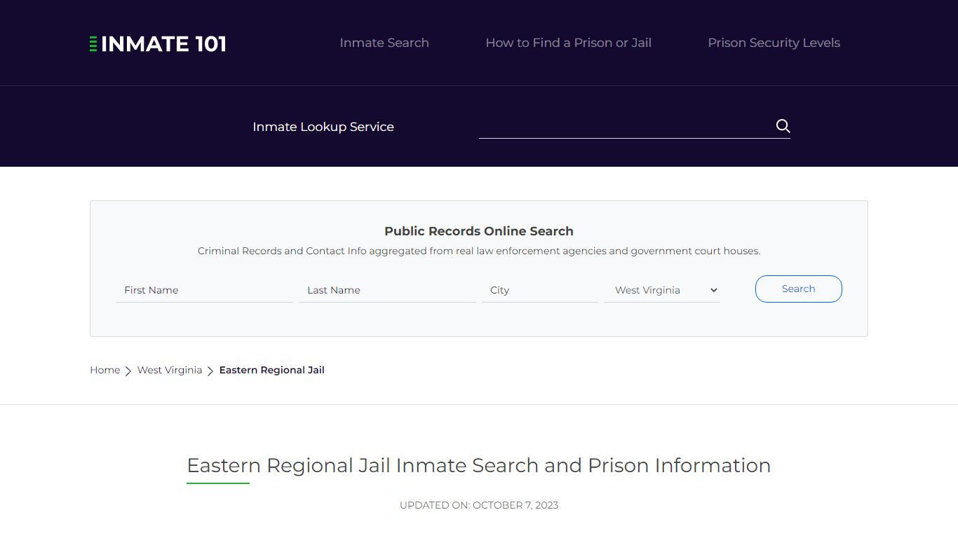 Eastern Regional Jail Inmate Search and Prison Information